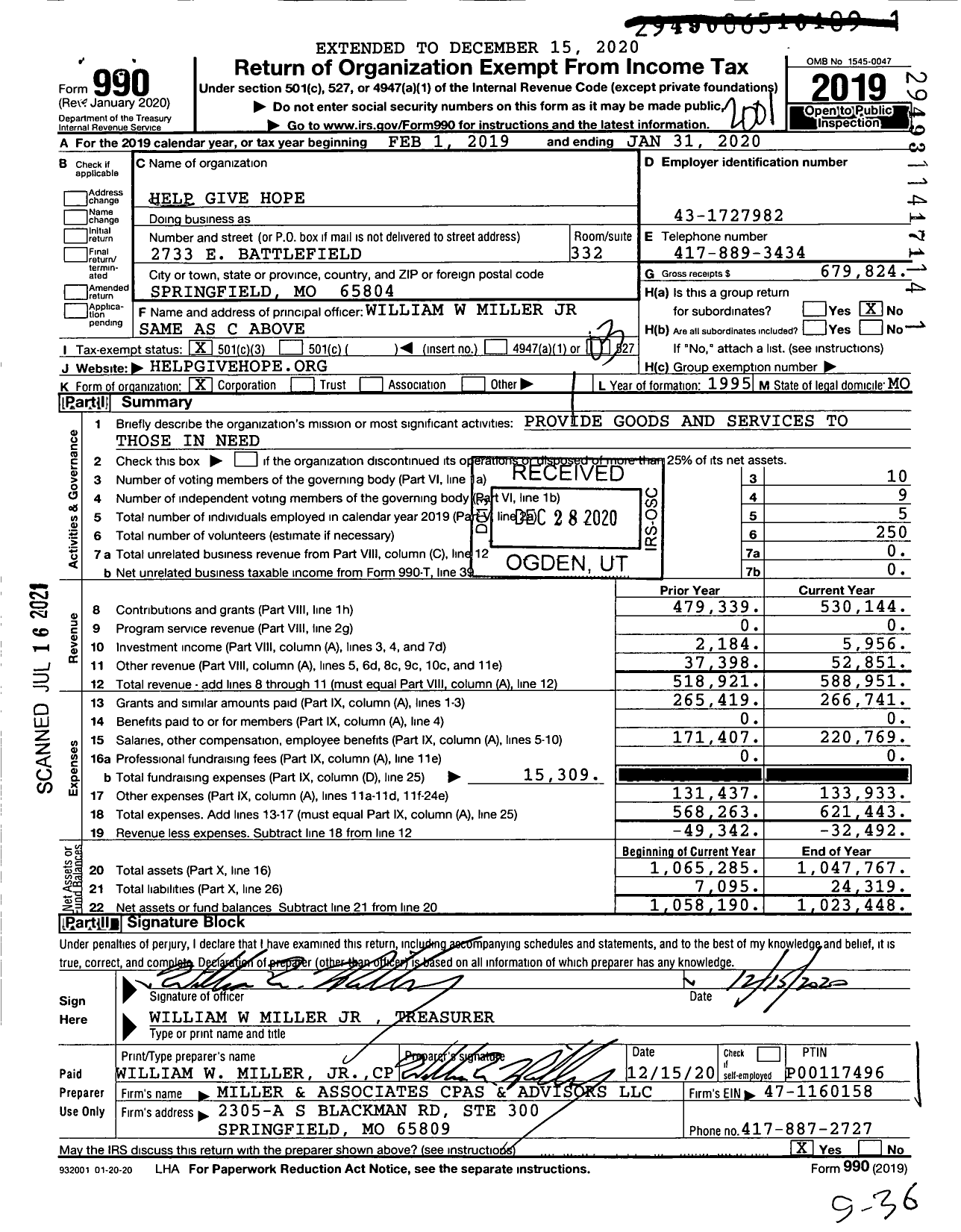 Image of first page of 2019 Form 990 for Help Give Hope