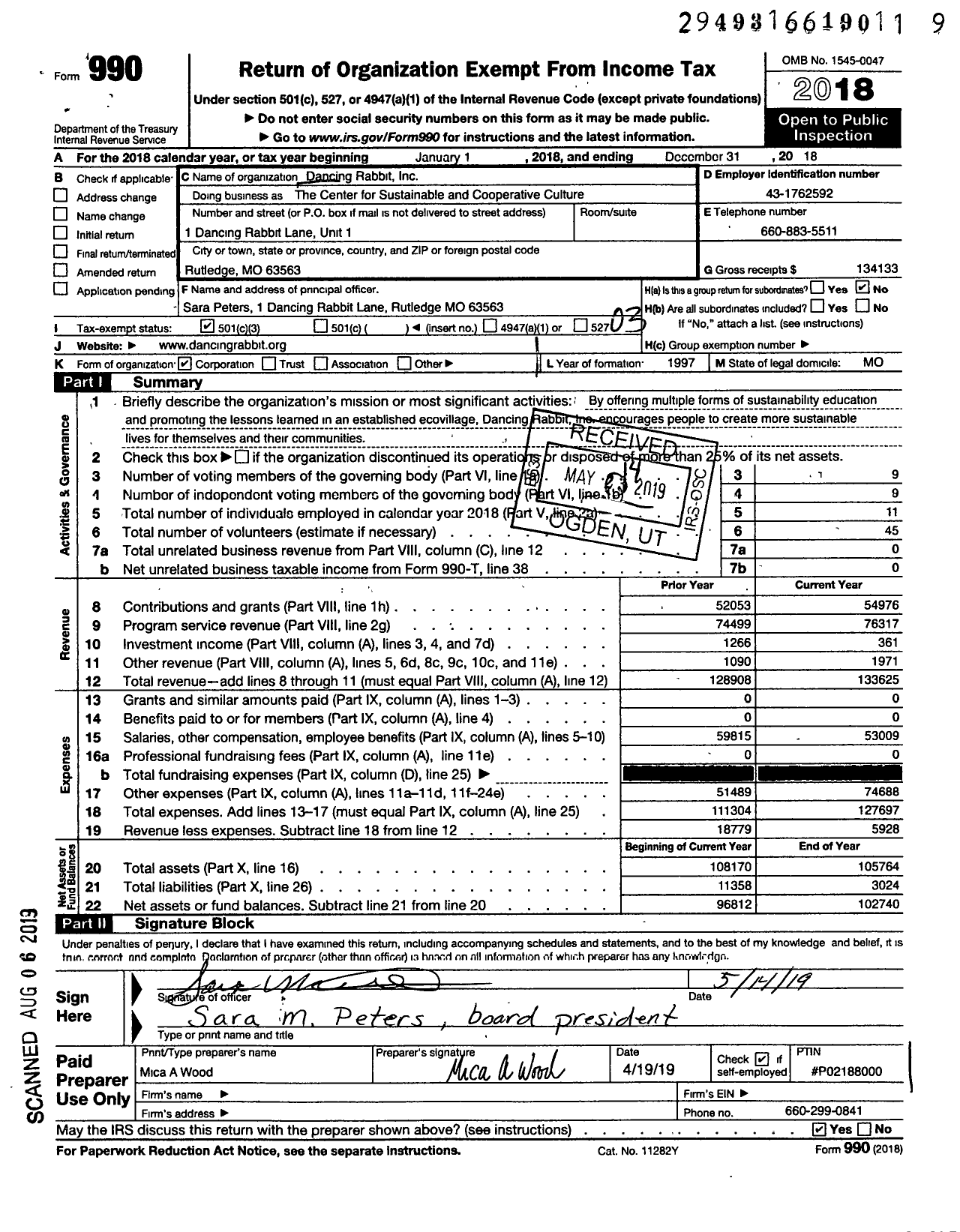 Image of first page of 2018 Form 990 for The Center for Sustainable and Cooperative Culture