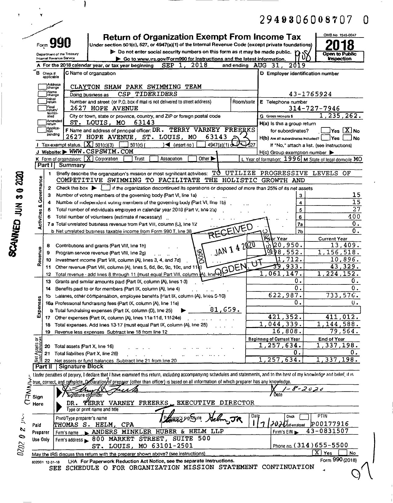 Image of first page of 2018 Form 990 for CSP Tideriders
