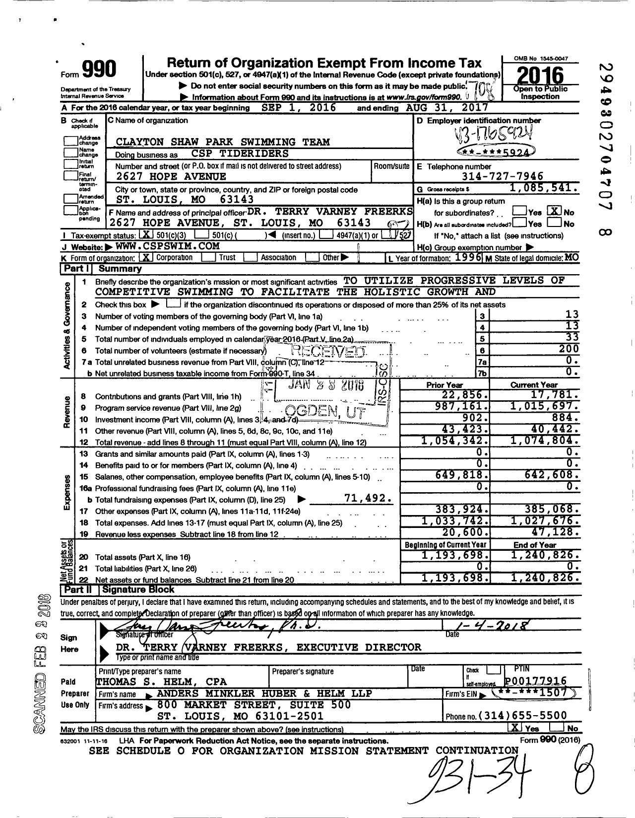 Image of first page of 2016 Form 990 for CSP Tideriders