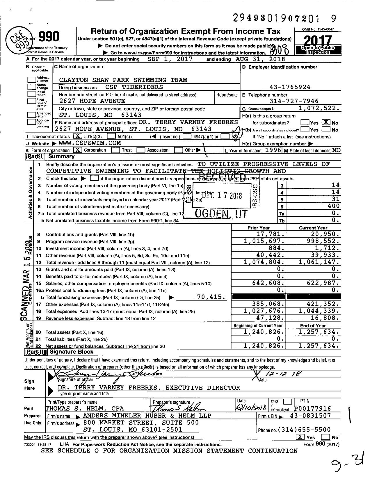 Image of first page of 2017 Form 990 for CSP Tideriders