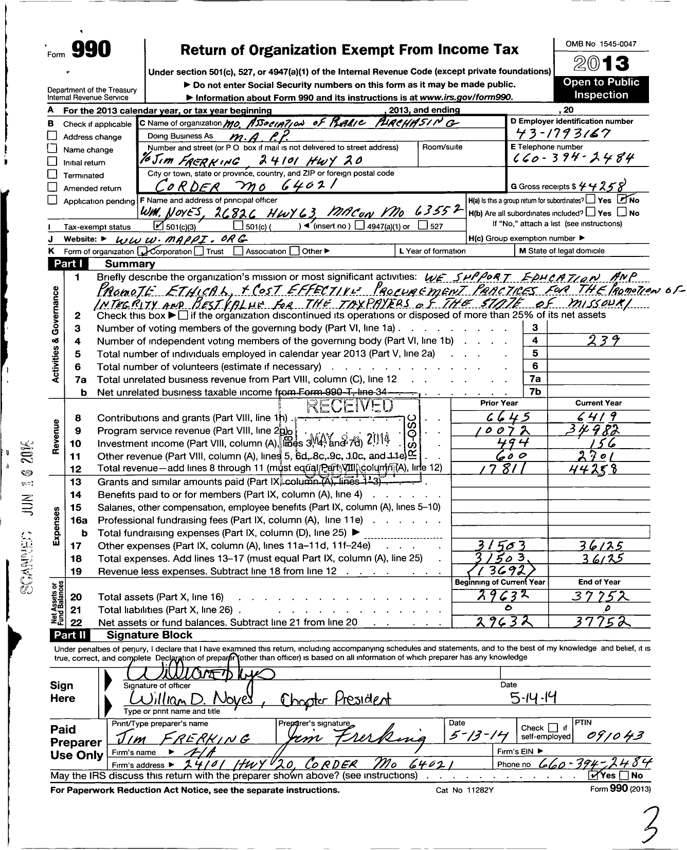 Image of first page of 2013 Form 990 for Missouri Association of Public Purchasing (MAPP)