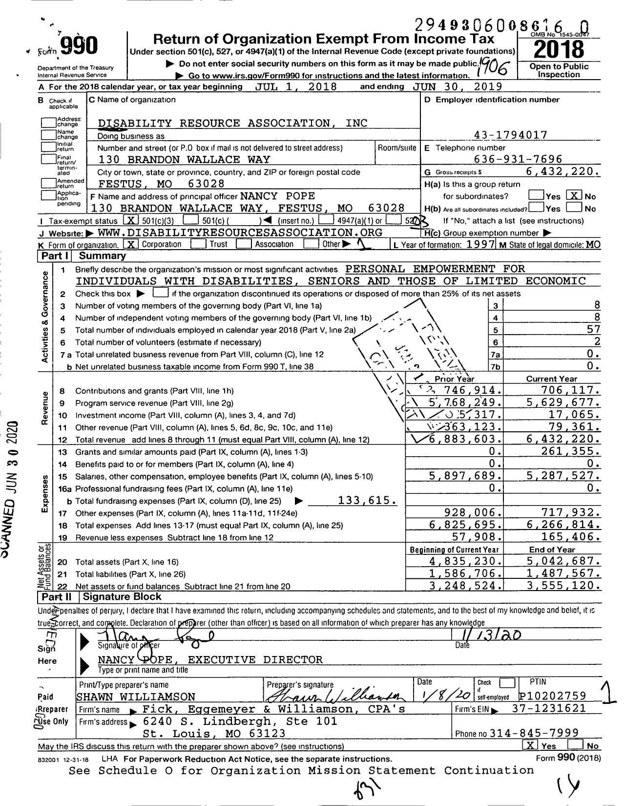 Image of first page of 2018 Form 990 for Disability Resource Association