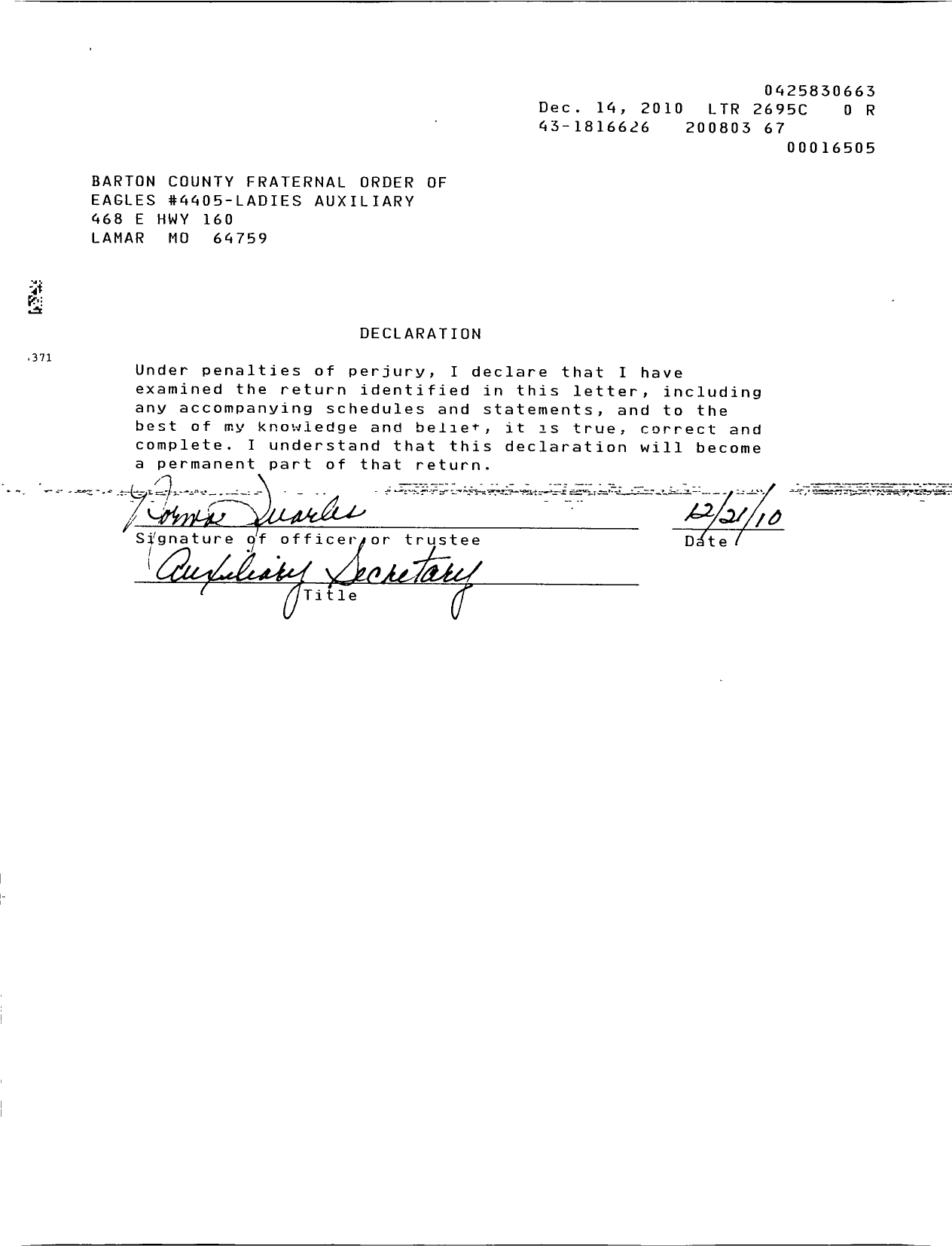 Image of first page of 2009 Form 990EOR for Fraternal Order of Eagles - 4405 Aerie