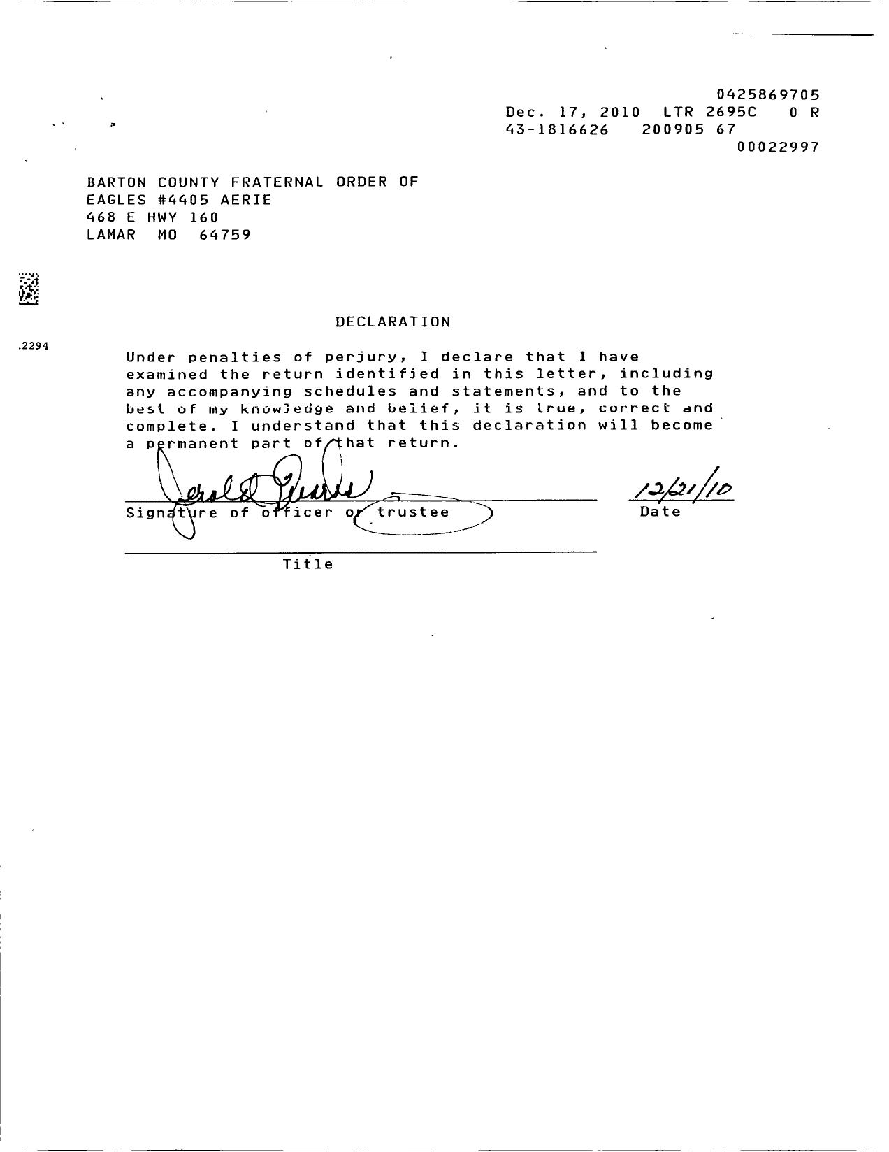 Image of first page of 2008 Form 990EOR for Fraternal Order of Eagles - 4405 Aerie
