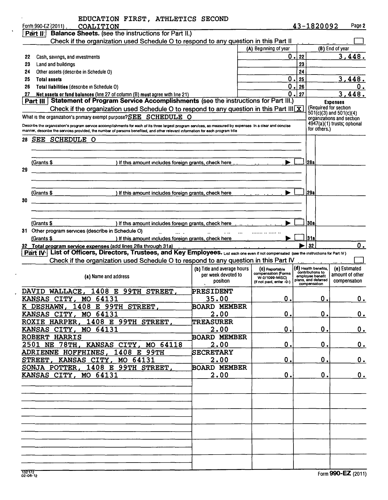 Image of first page of 2011 Form 990ER for Education First Athletics Second Coalition