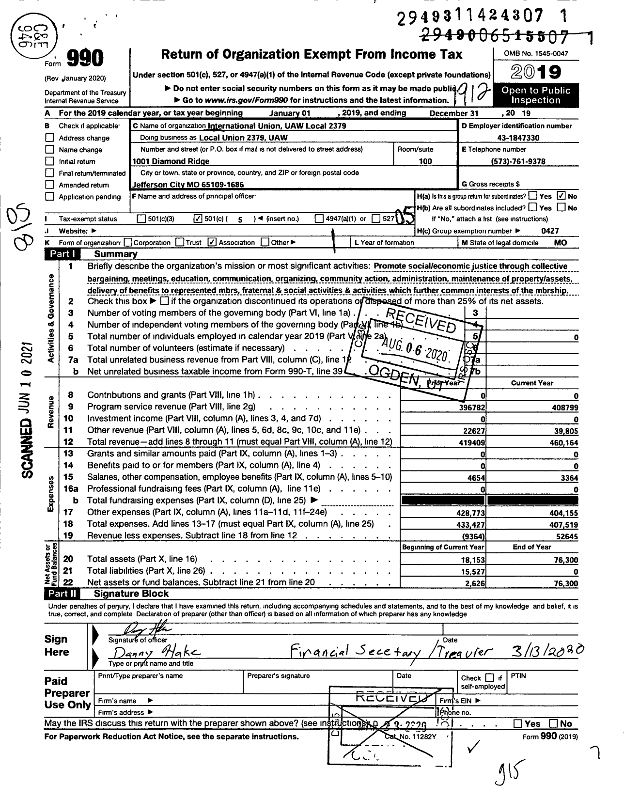 Image of first page of 2019 Form 990O for UAW - Local Union 2379 UAW