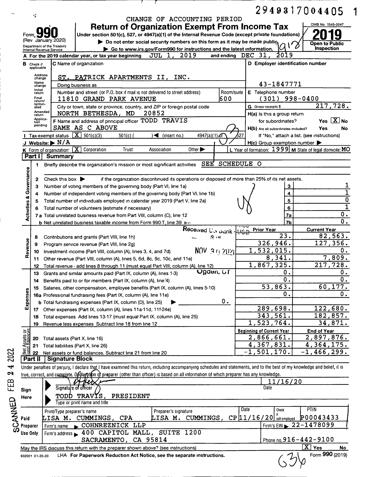 Image of first page of 2019 Form 990 for St Patrick Apartments Ii