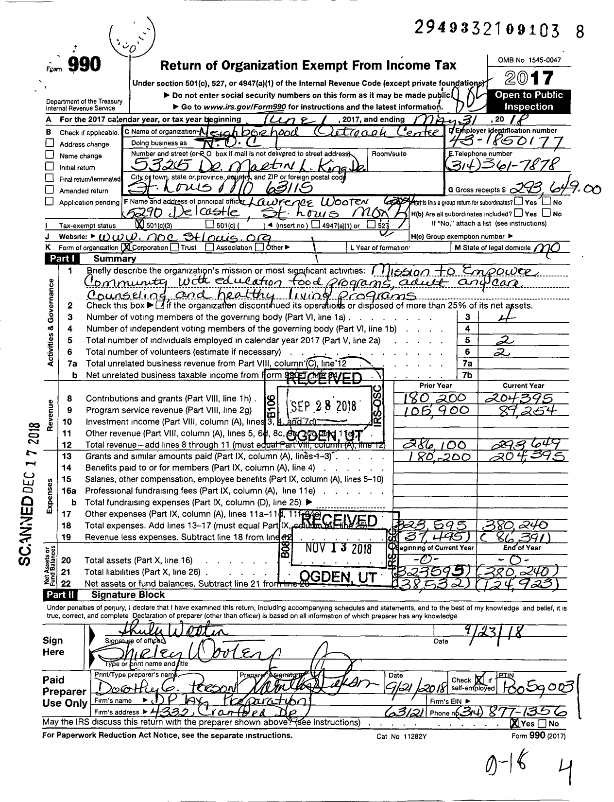 Image of first page of 2017 Form 990 for Neighborhood Outreach Center