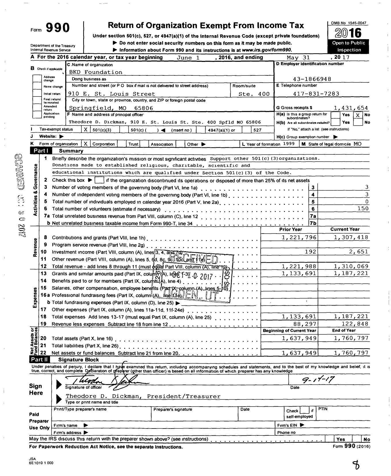 Image of first page of 2016 Form 990 for Forvis Foundation