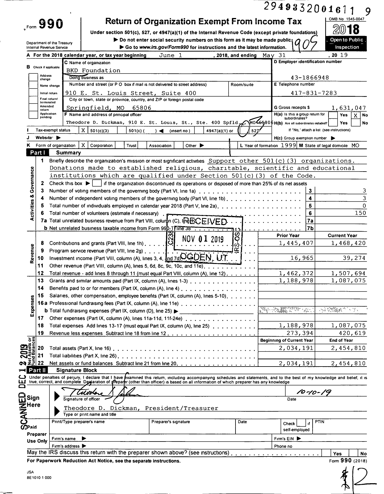 Image of first page of 2018 Form 990 for Forvis Foundation