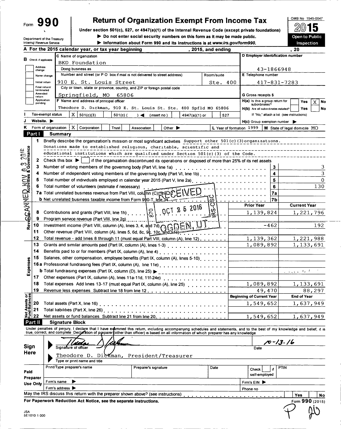 Image of first page of 2015 Form 990 for Forvis Foundation