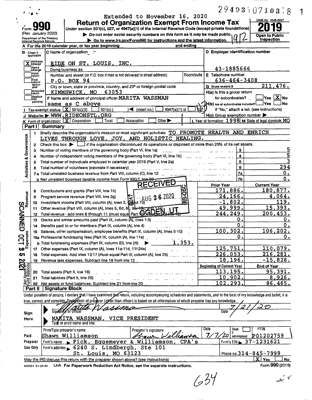 Image of first page of 2019 Form 990 for Ride on St Louis