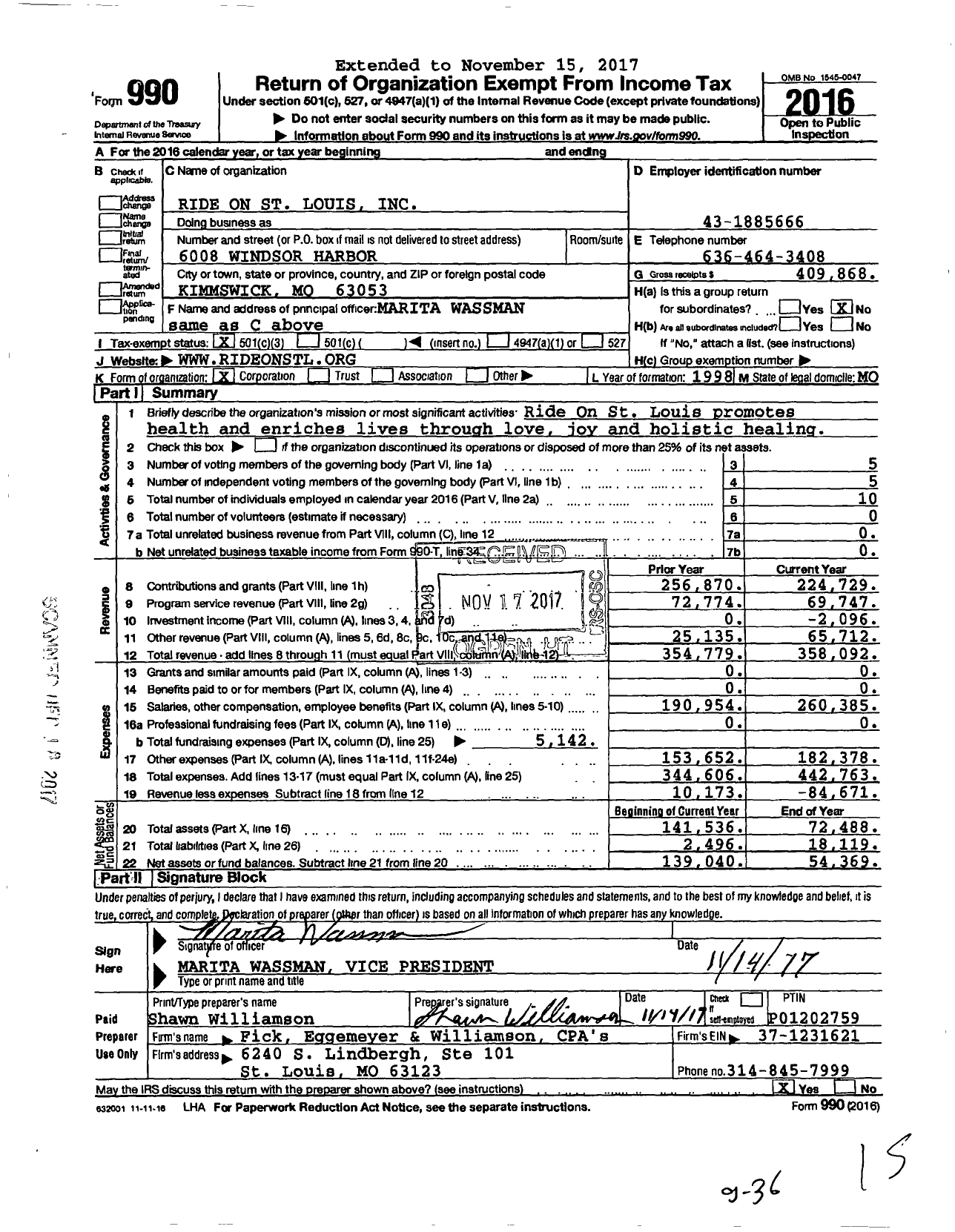 Image of first page of 2016 Form 990 for Ride on St Louis