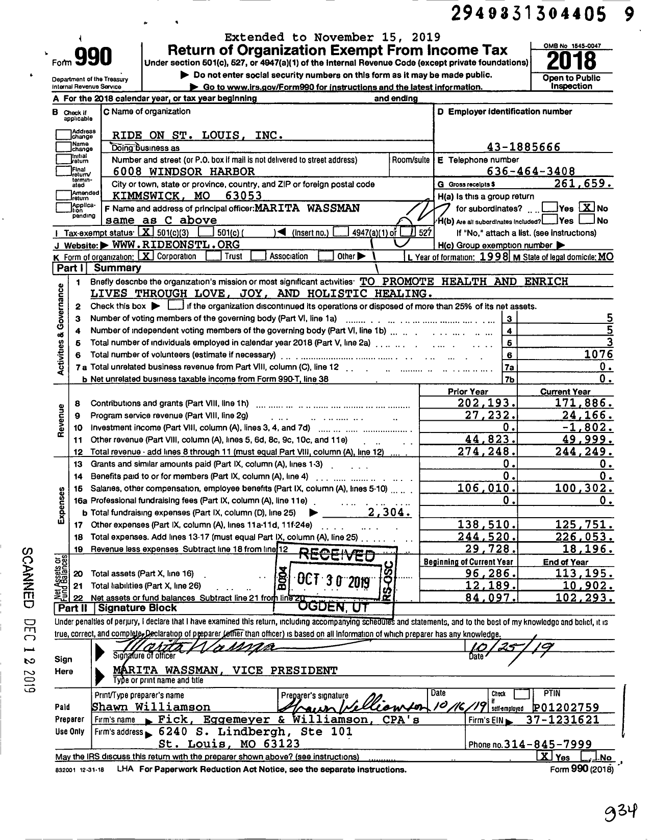 Image of first page of 2018 Form 990 for Ride on St Louis
