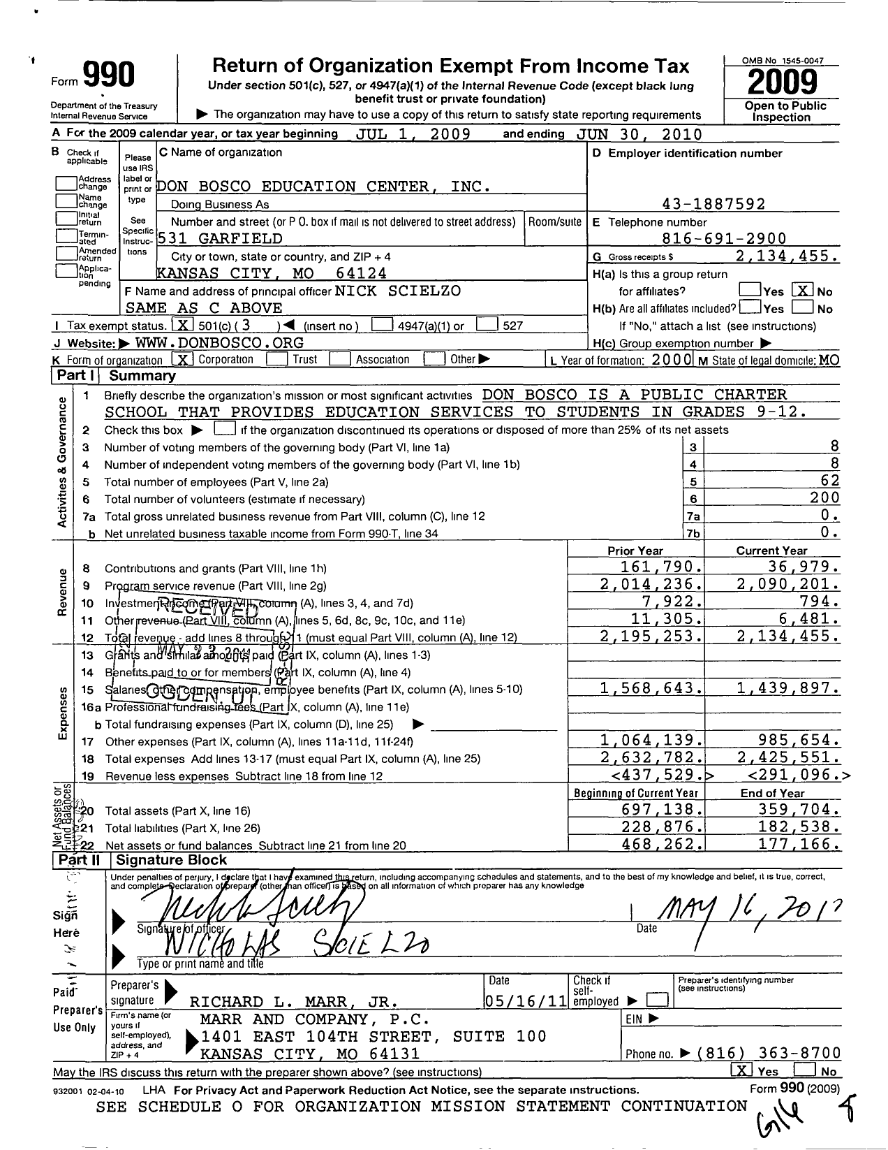 Image of first page of 2009 Form 990 for Don Bosco Education Center