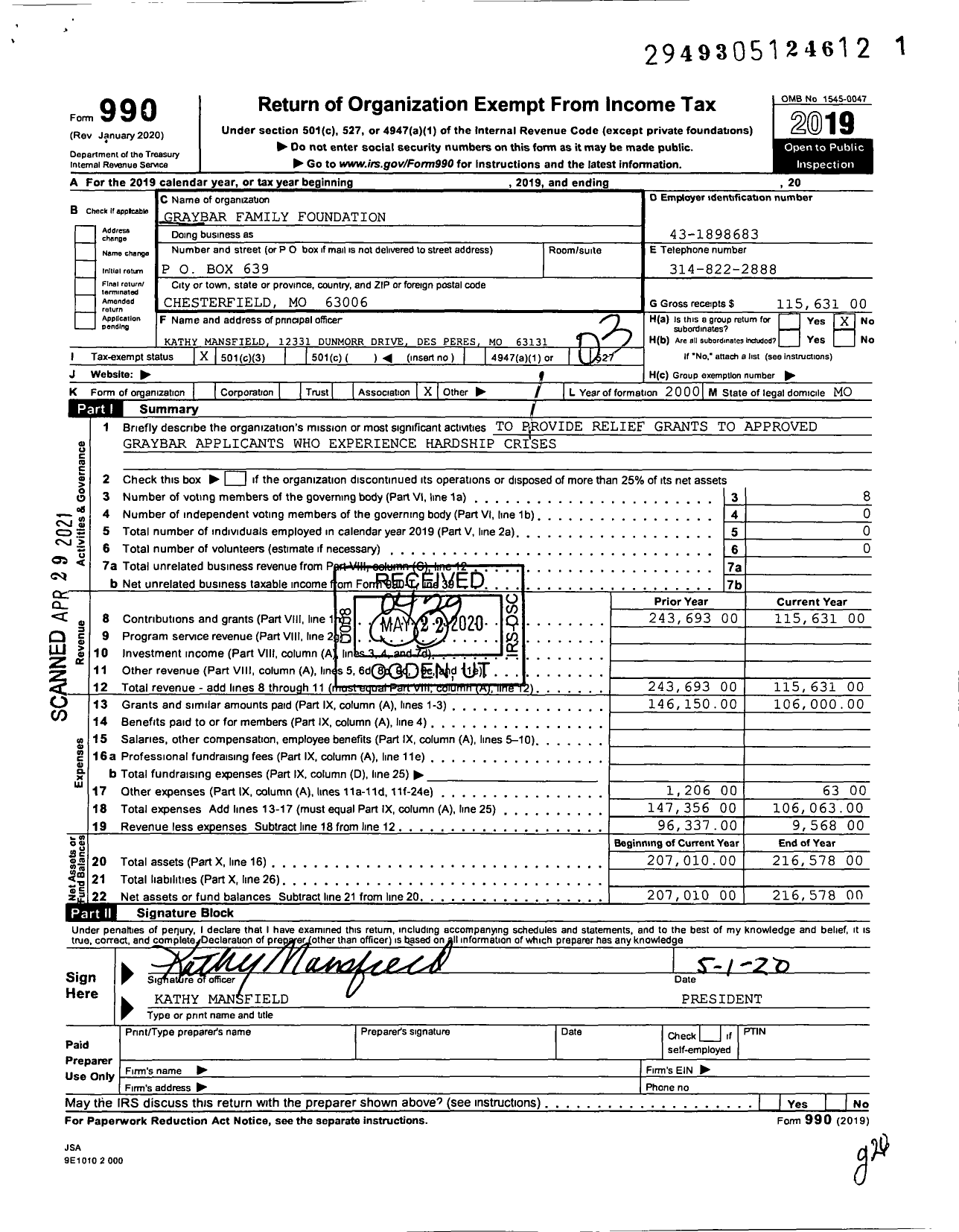 Image of first page of 2019 Form 990 for Graybar Family Foundation