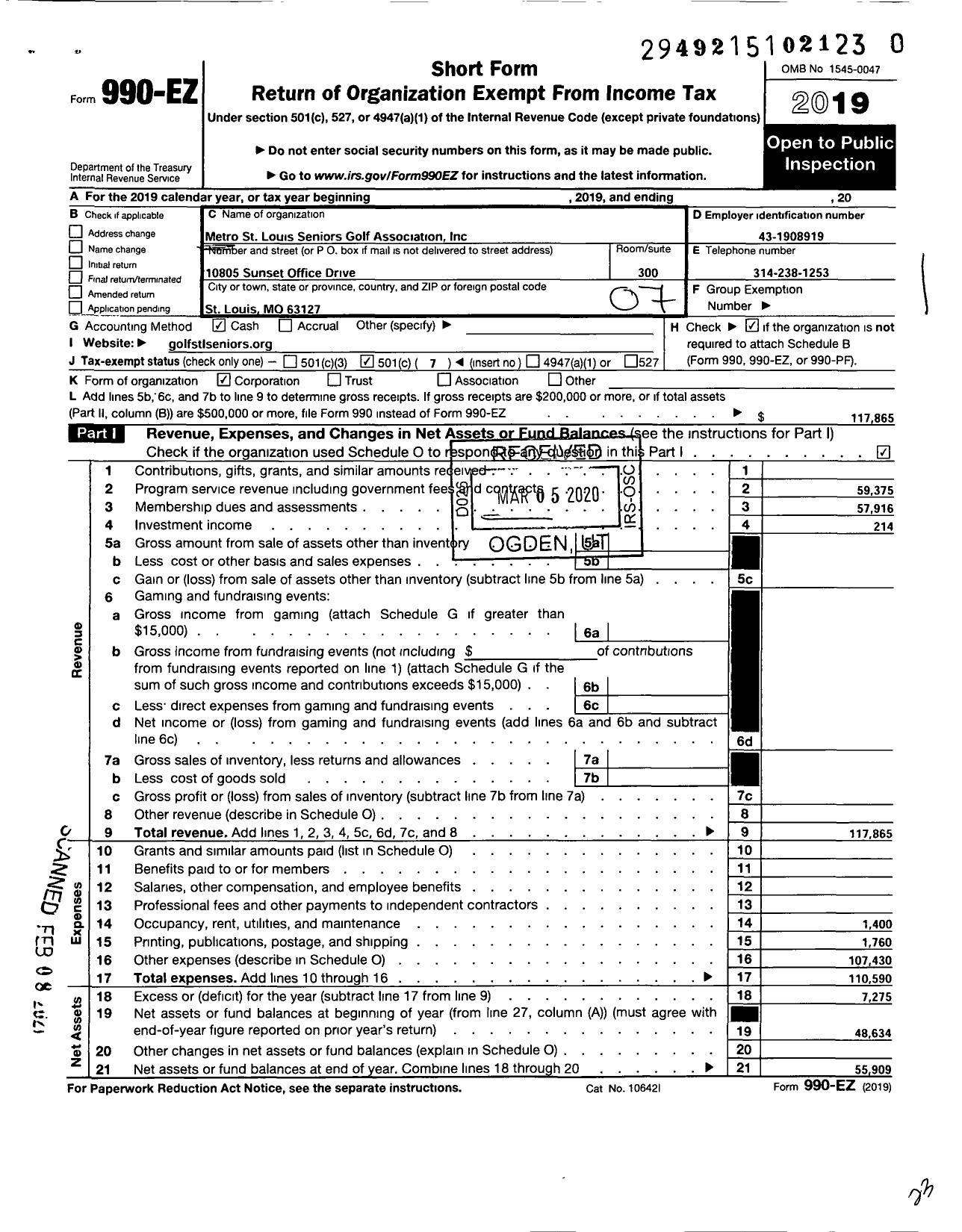 Image of first page of 2019 Form 990EO for Metro St Louis Seniors Golf Association