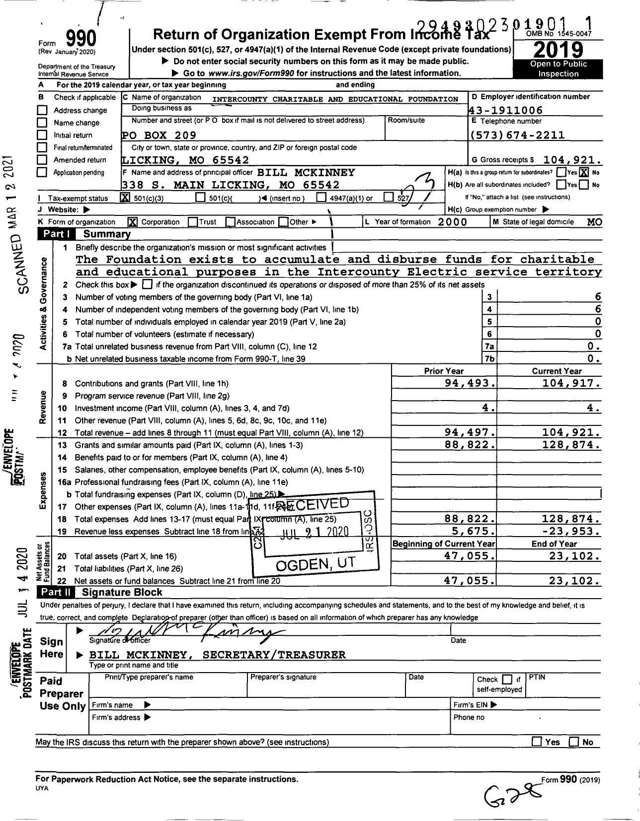 Image of first page of 2019 Form 990 for Intercounty Charitable and Educational