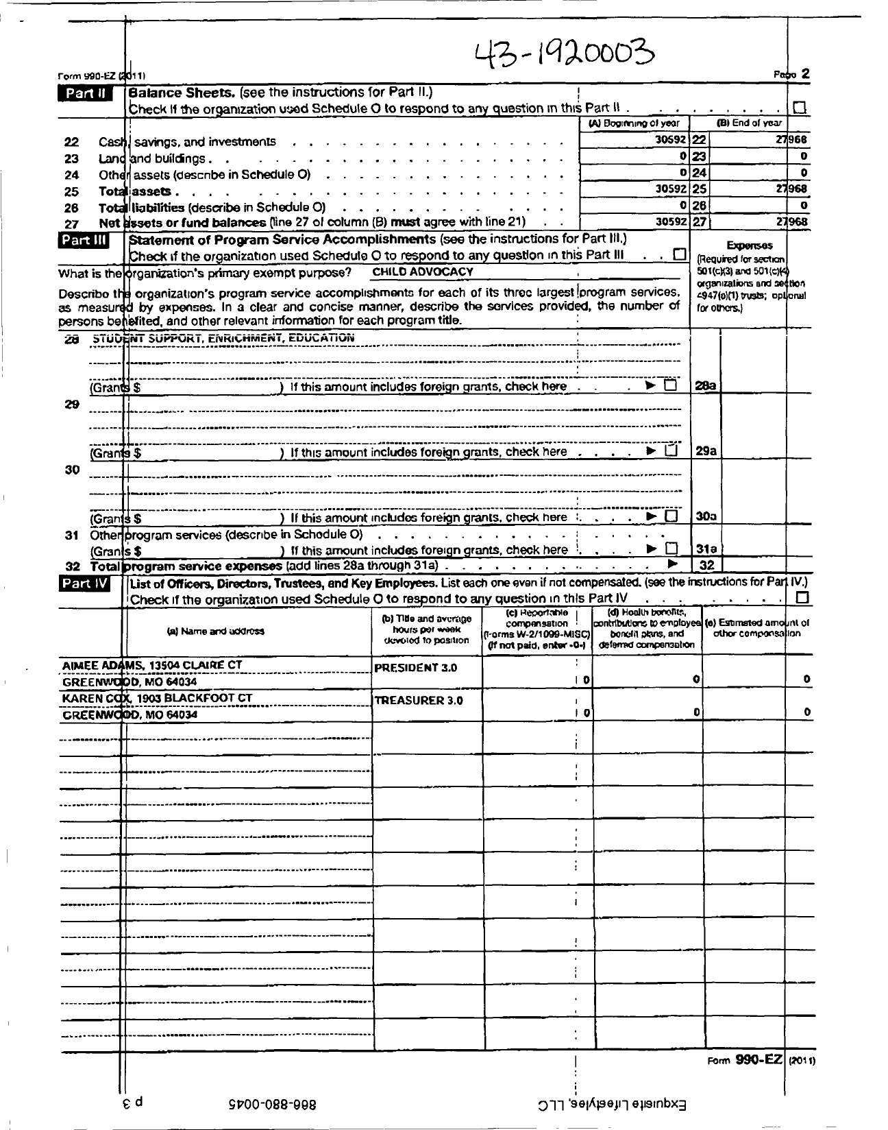 Image of first page of 2011 Form 990ER for PTA Missouri Congress / Woodland Elementary PTA