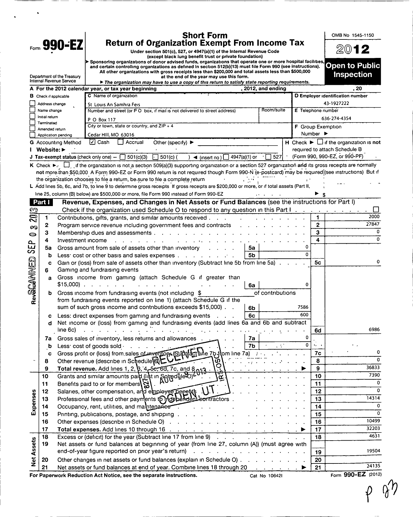 Image of first page of 2012 Form 990EO for St Louis An Samhra Feis