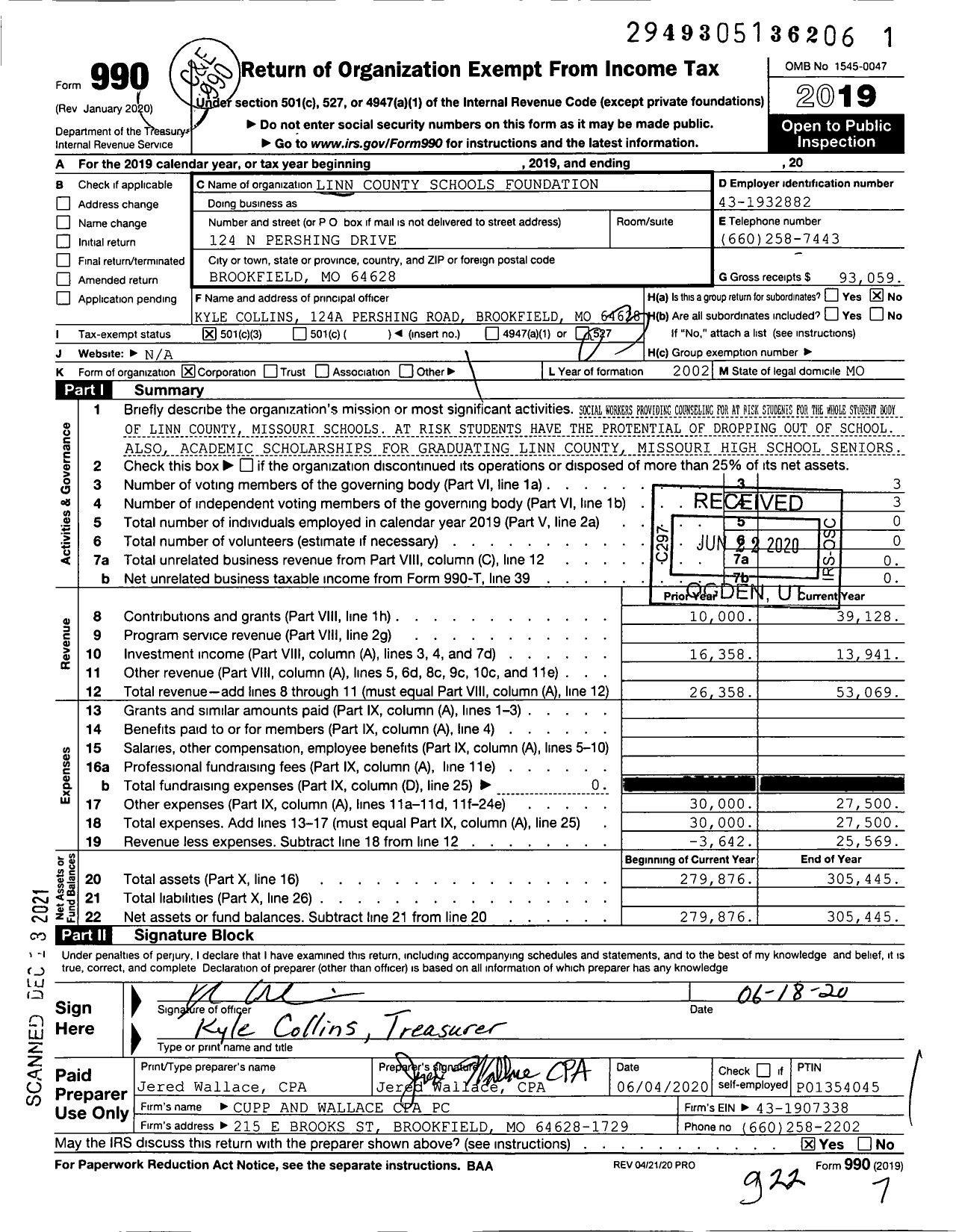 Image of first page of 2019 Form 990 for Linn County Schools Foundation