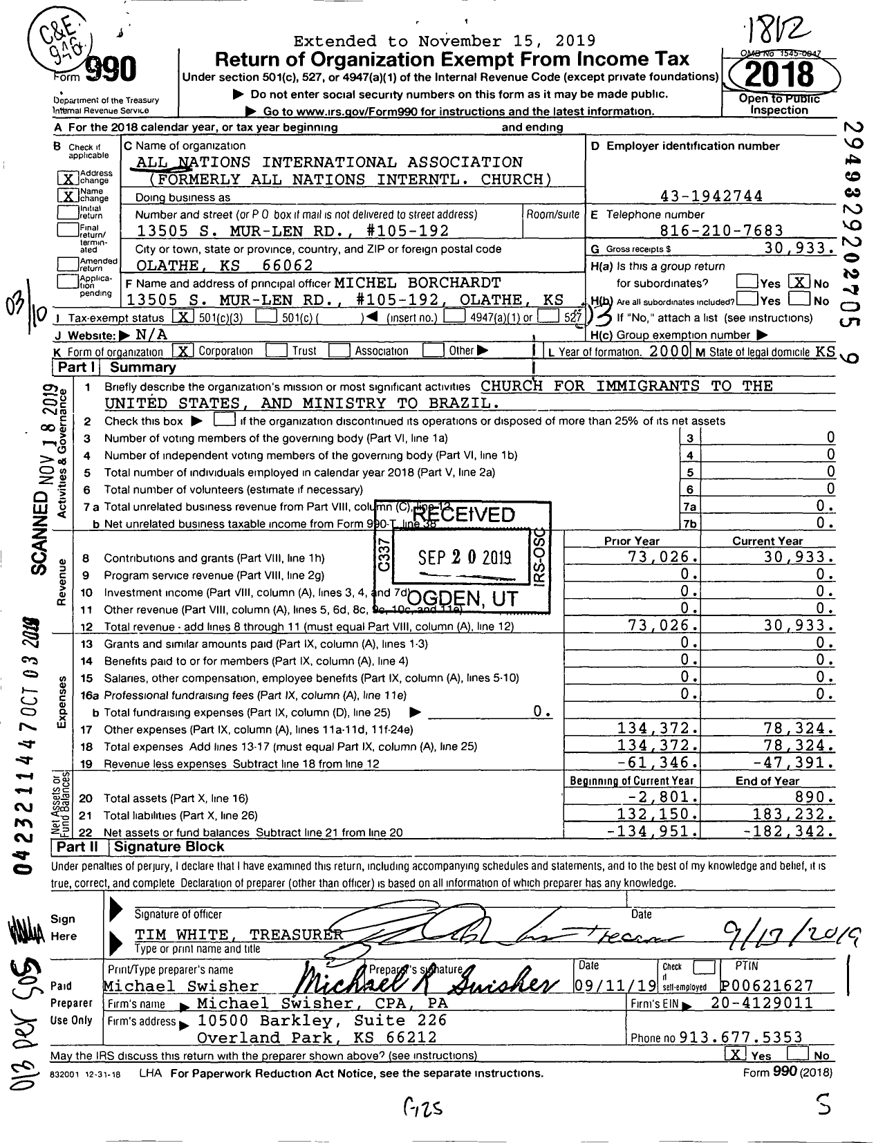 Image of first page of 2018 Form 990 for All Nations International Association