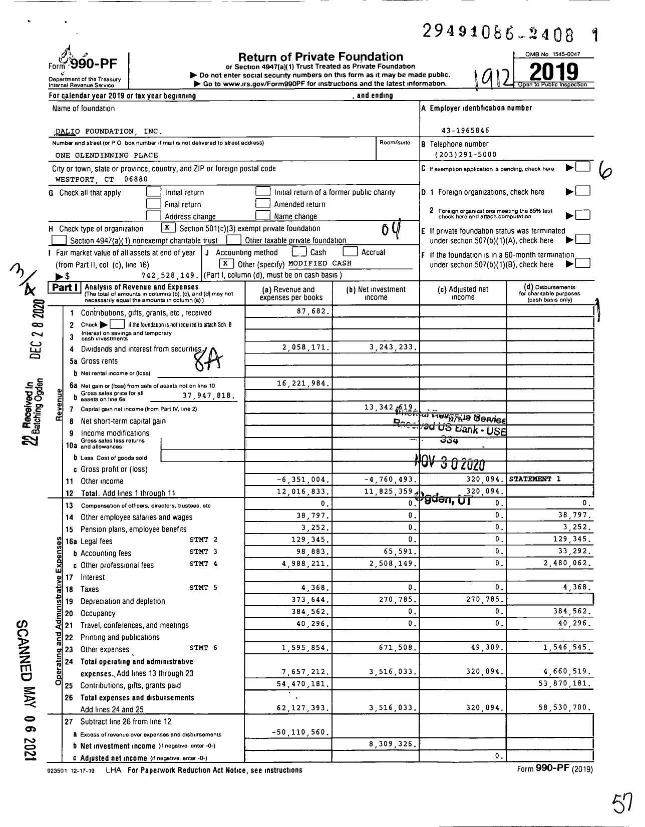 Image of first page of 2019 Form 990PF for Dalio Foundation