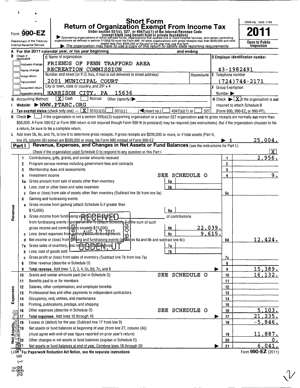 Image of first page of 2011 Form 990EZ for Friends of Penn Trafford Area Recreation Commission