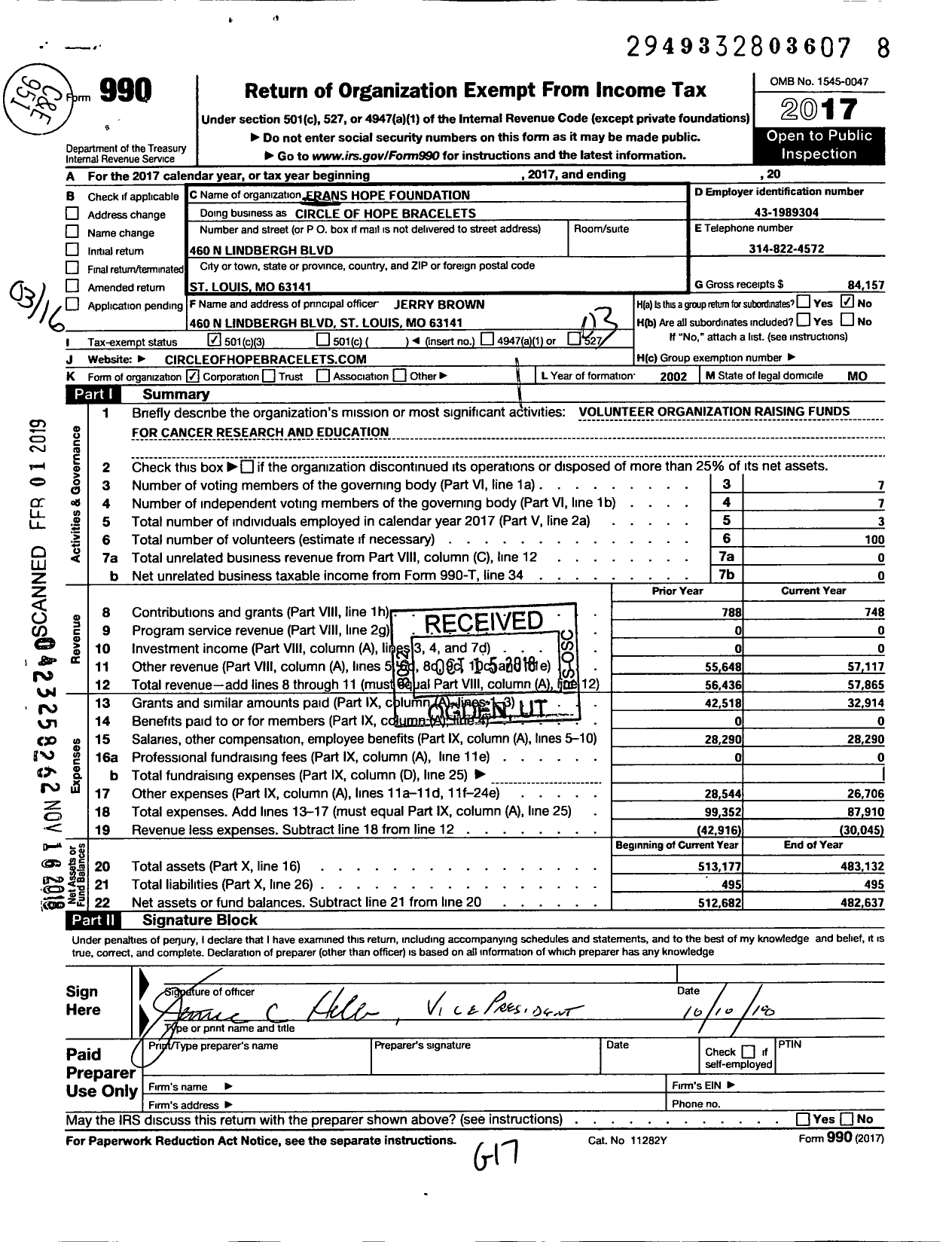 Image of first page of 2017 Form 990 for Frans Hope Foundation