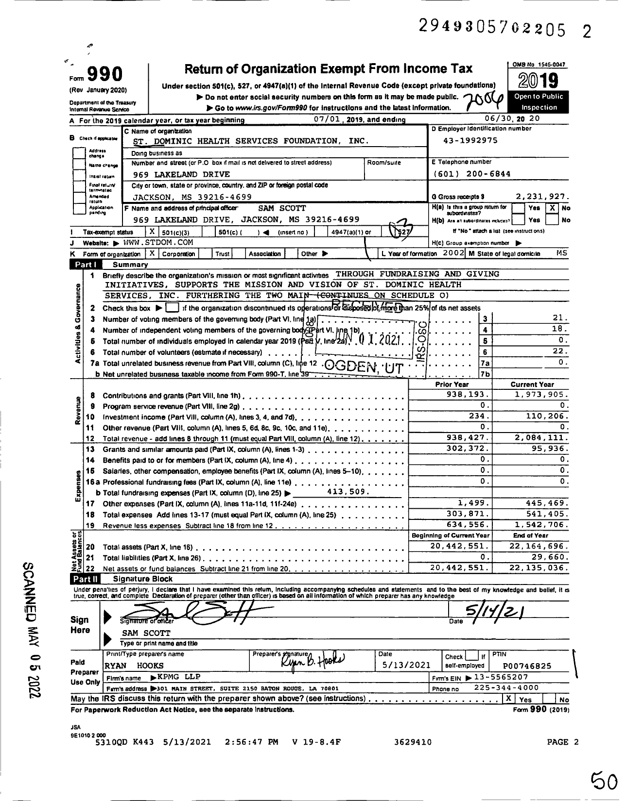 Image of first page of 2019 Form 990 for St Dominic Health Services Foundation