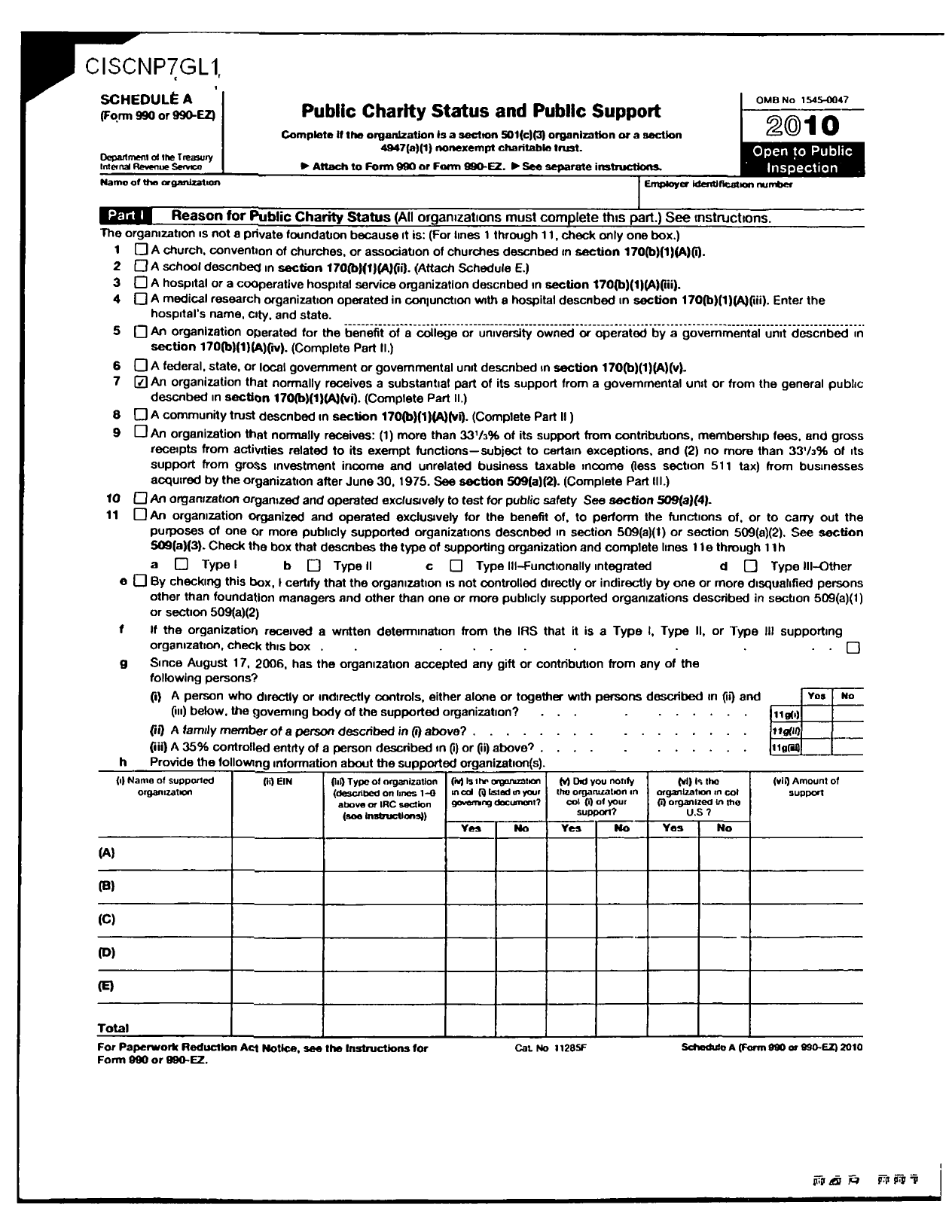 Image of first page of 2010 Form 990ER for Swansboro High School Alumni Association