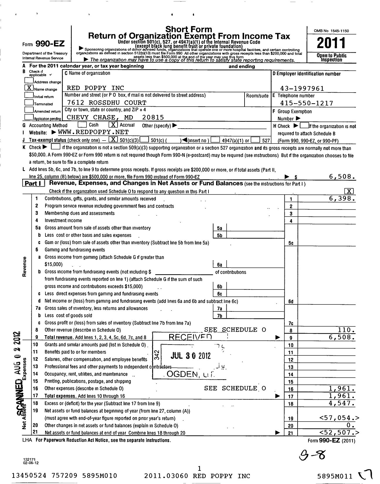 Image of first page of 2011 Form 990EZ for Buena Onda