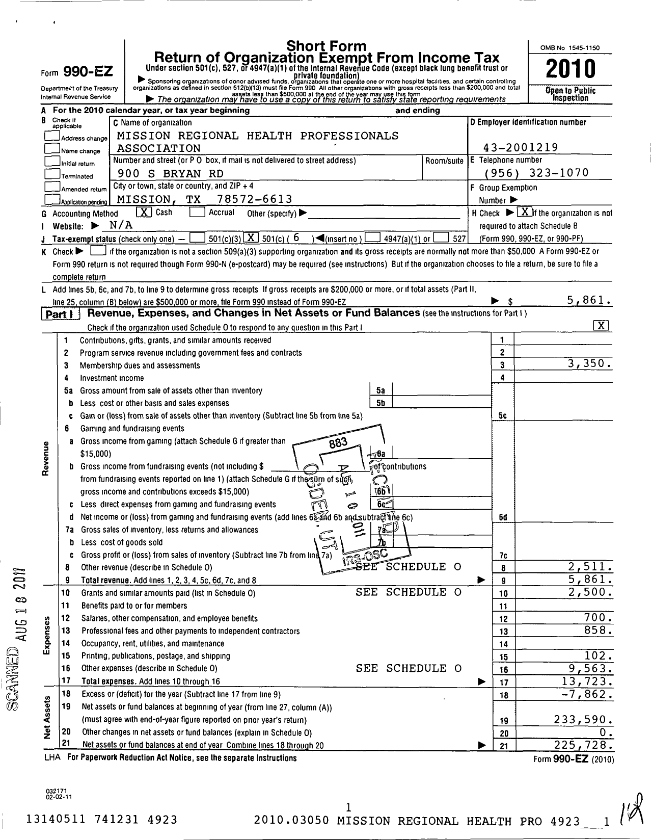 Image of first page of 2010 Form 990EO for Mission Hospital Medical Staff