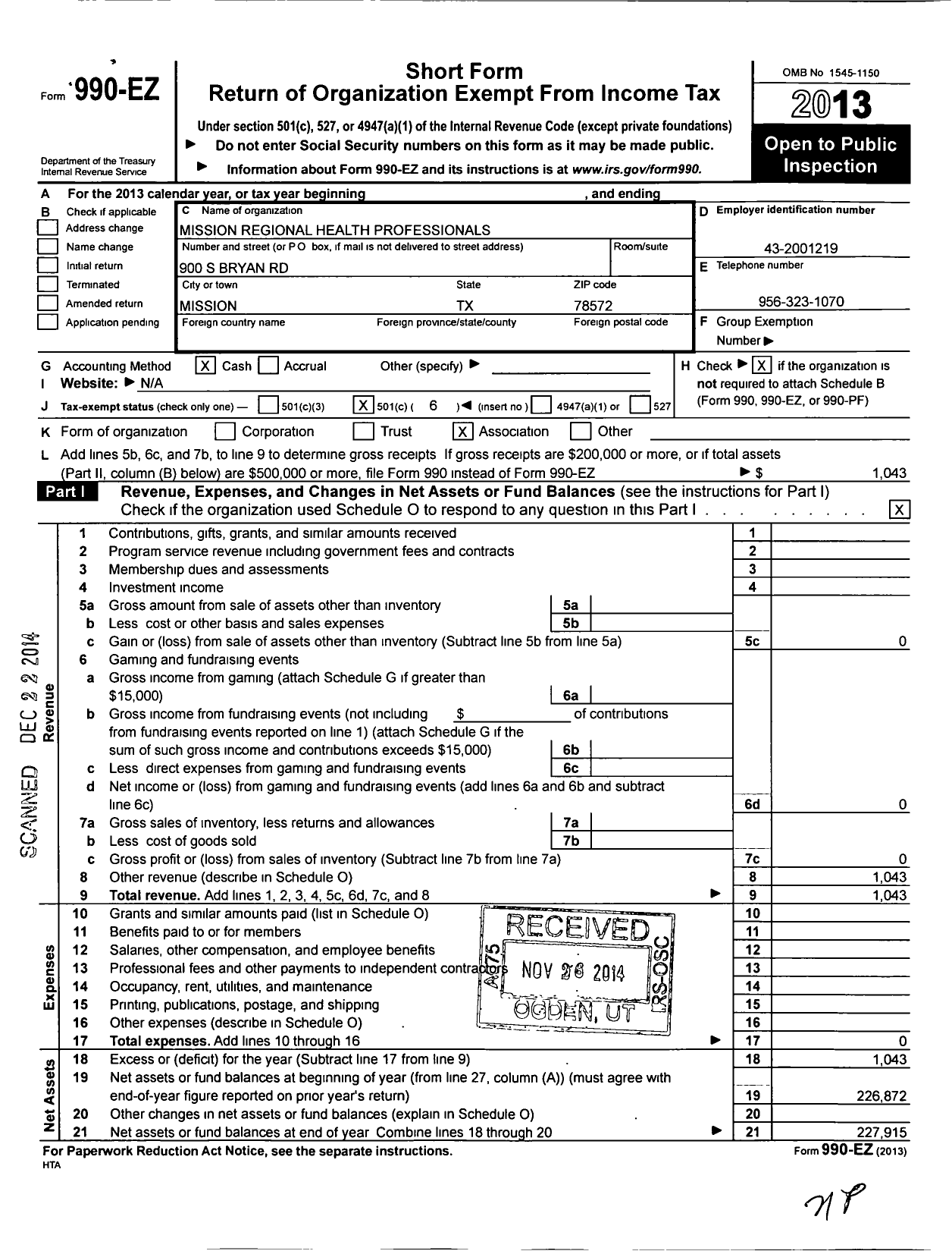 Image of first page of 2013 Form 990EO for Mission Hospital Medical Staff