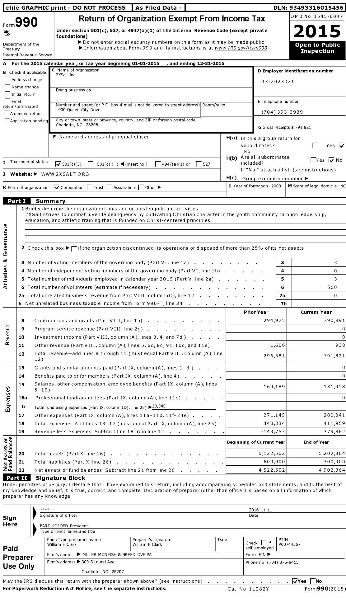 Image of first page of 2015 Form 990 for 2XSalt