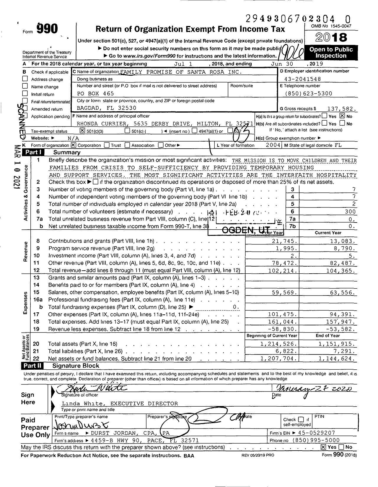 Image of first page of 2018 Form 990 for Family Promise of Santa Rosa