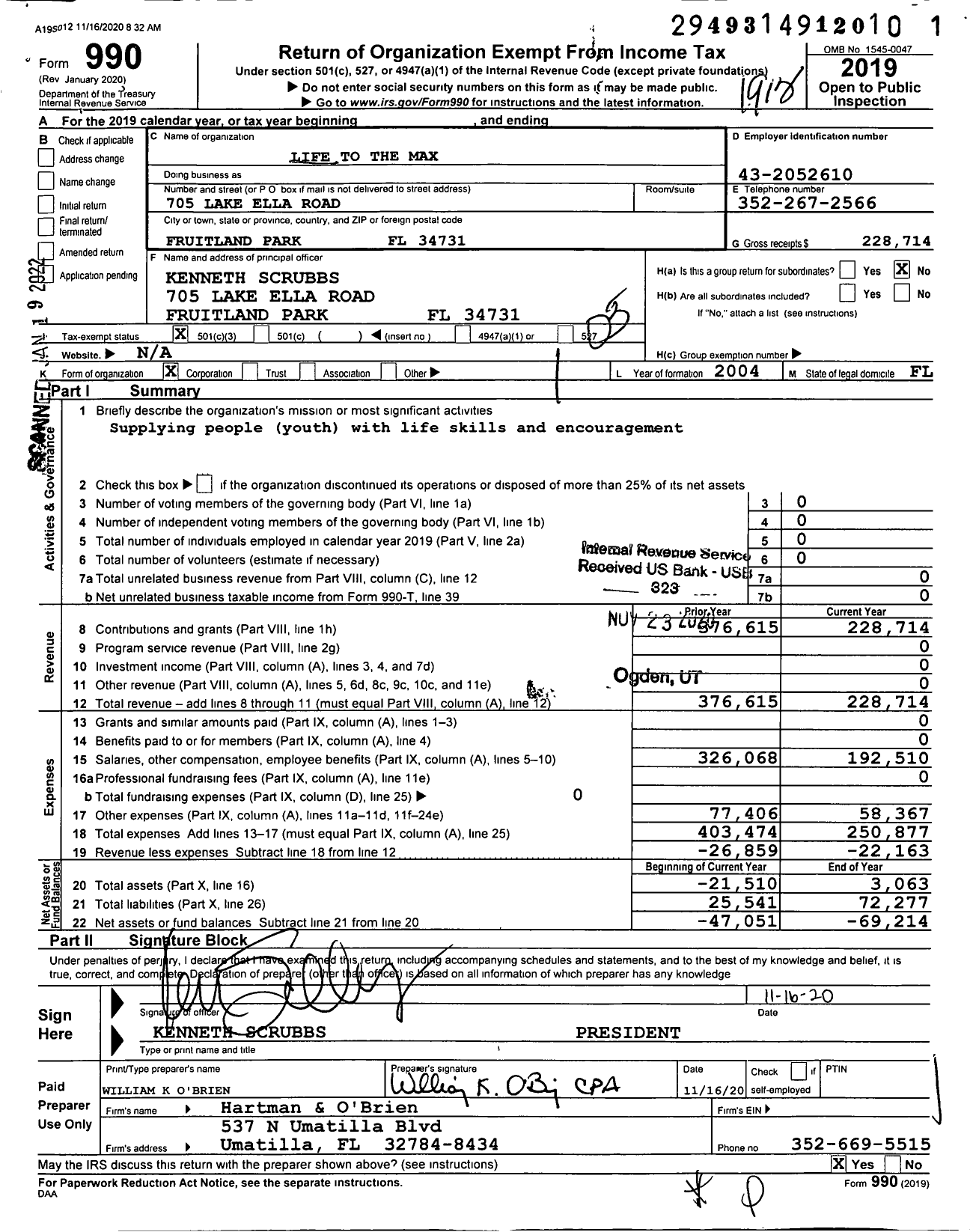 Image of first page of 2019 Form 990 for Life To the Max