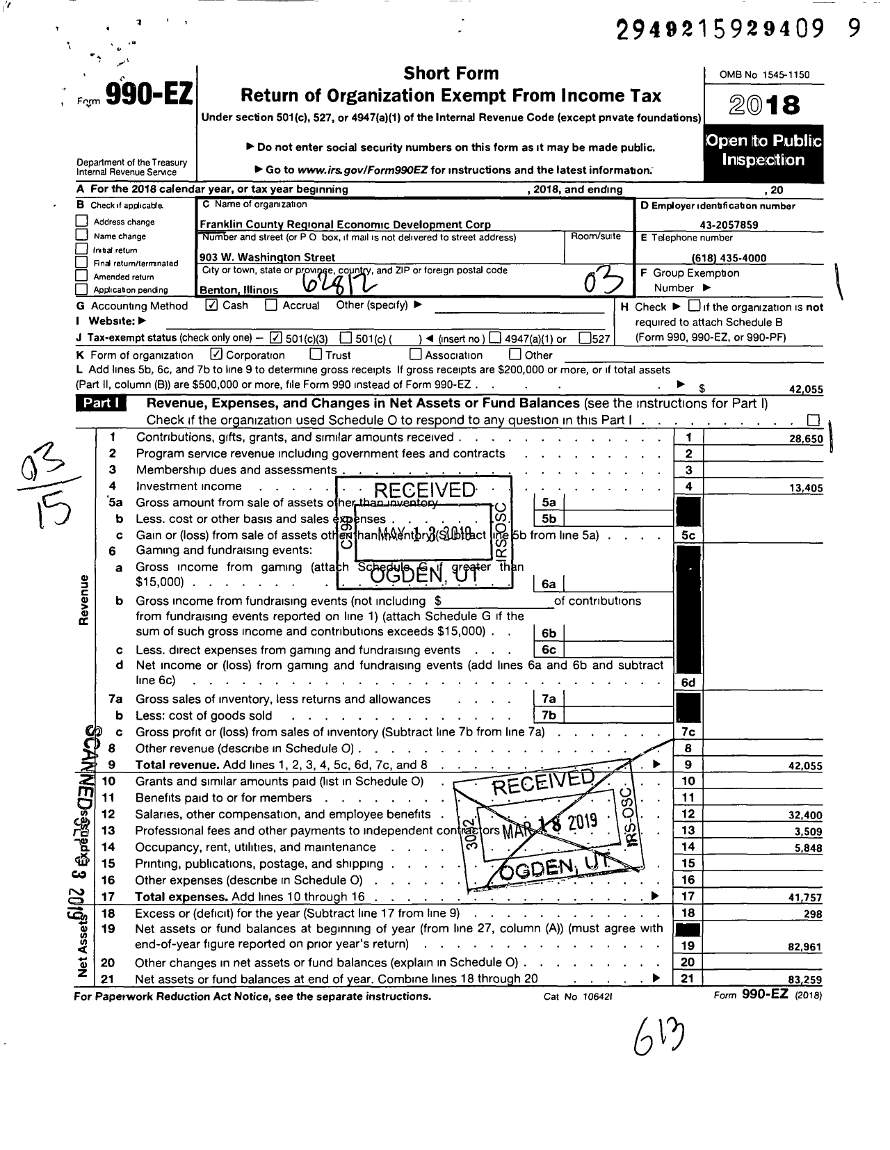 Image of first page of 2018 Form 990EZ for Franklin County Regional Economic Development