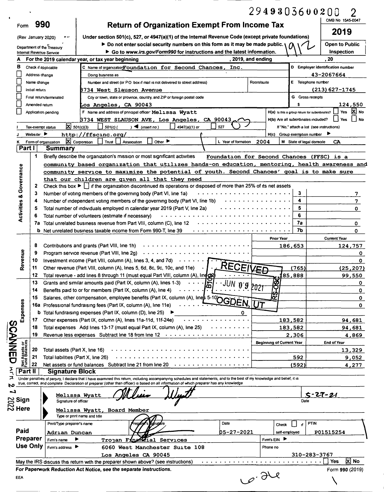 Image of first page of 2019 Form 990 for Foundation for Second Chances