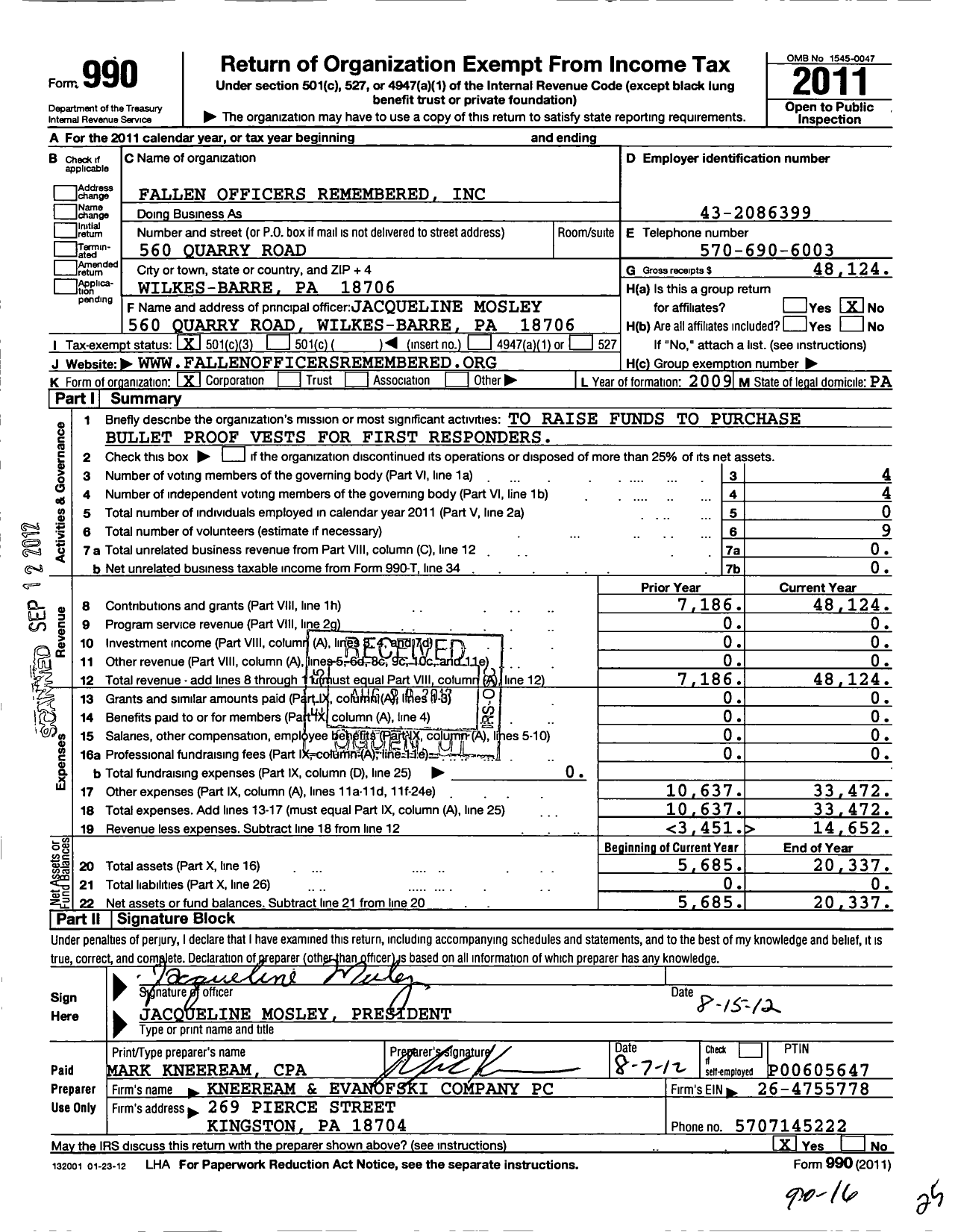 Image of first page of 2011 Form 990 for Fallen Officers Remembered