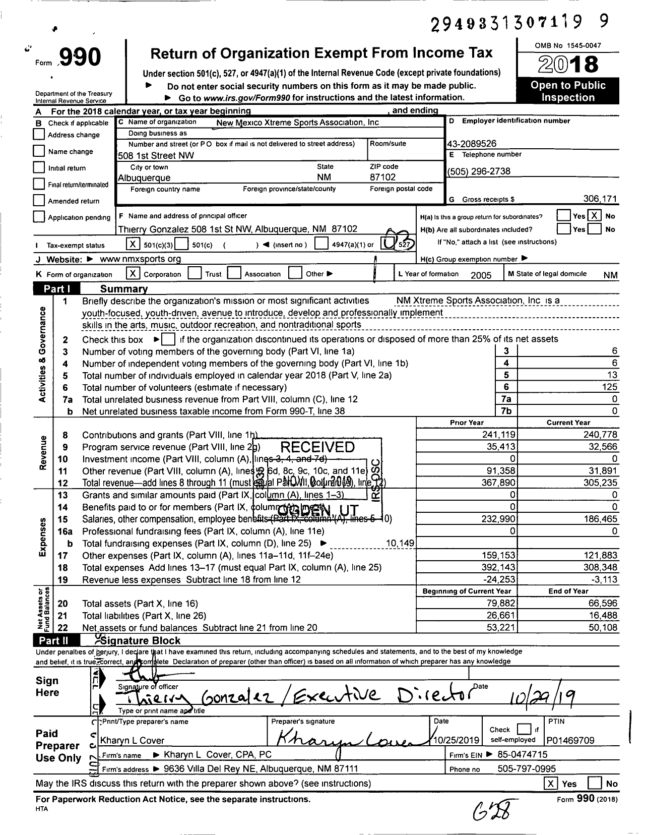 Image of first page of 2018 Form 990 for New Mexico Xtreme Sports Association