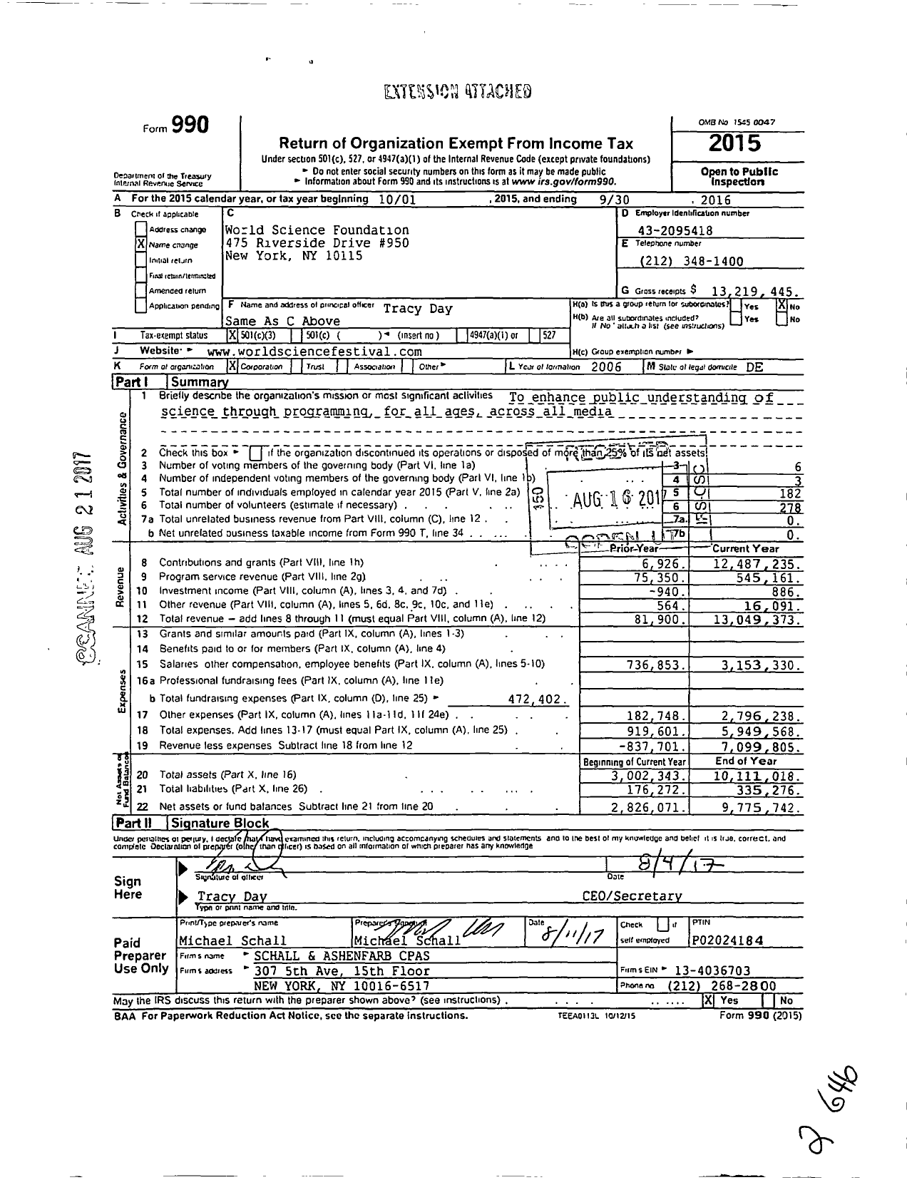 Image of first page of 2015 Form 990 for World Science Foundation