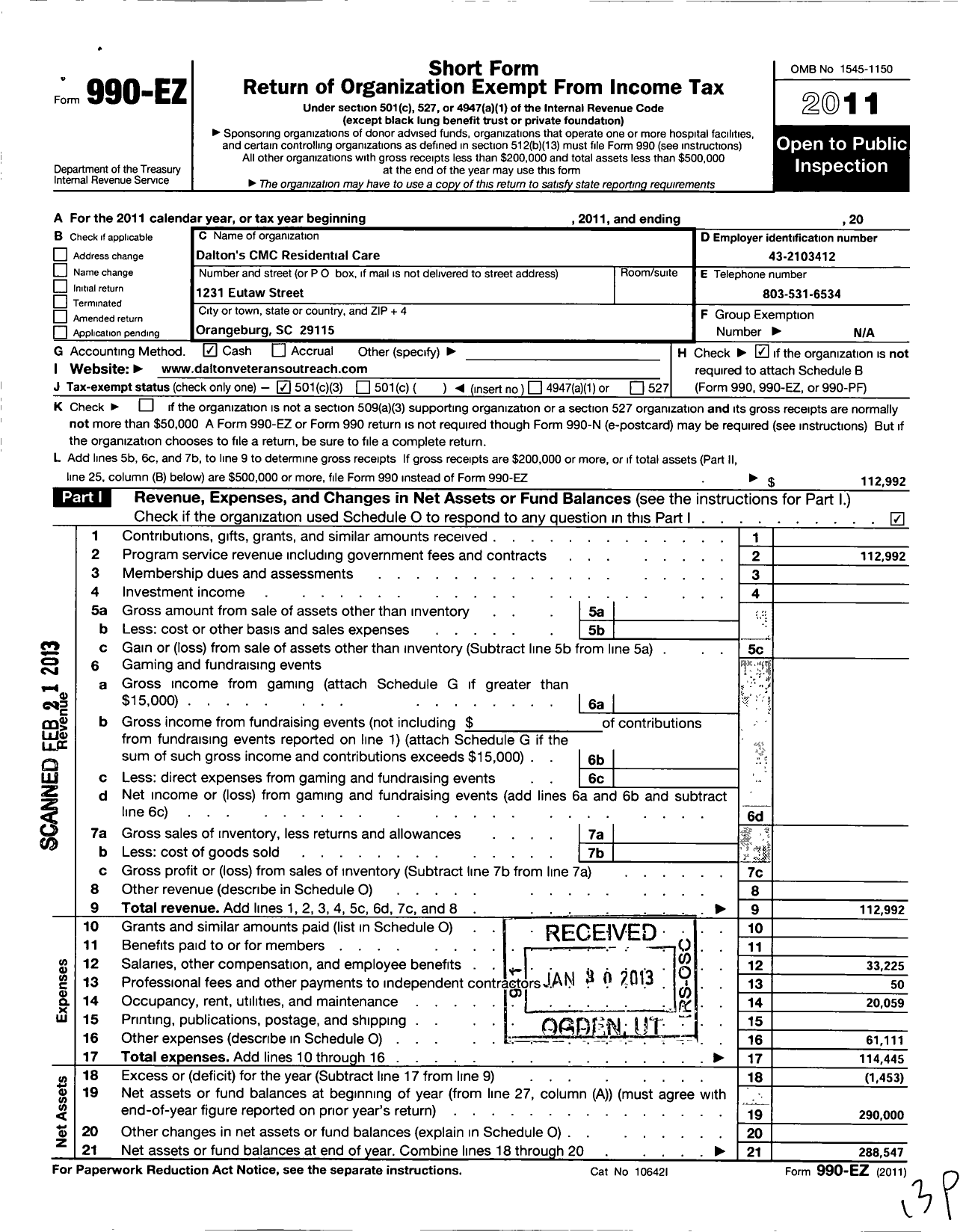 Image of first page of 2011 Form 990EZ for Dalton and Dalton Enterprise