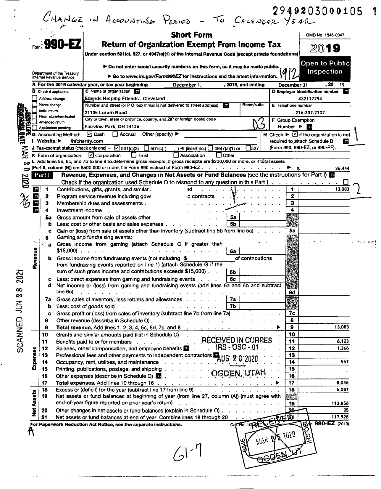 Image of first page of 2019 Form 990EZ for Friends Helping Friends-Cleveland West