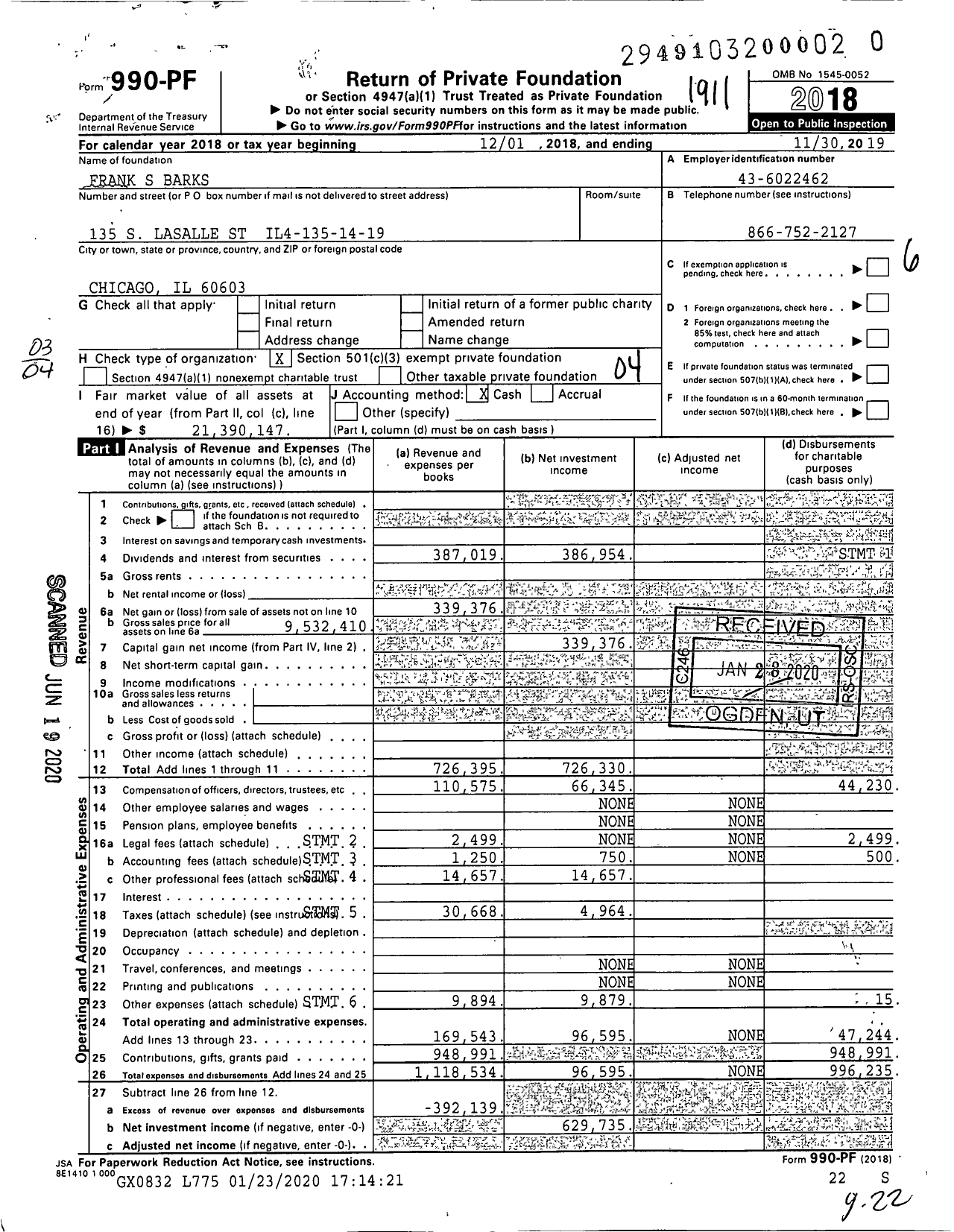 Image of first page of 2018 Form 990PR for Frank S Barks