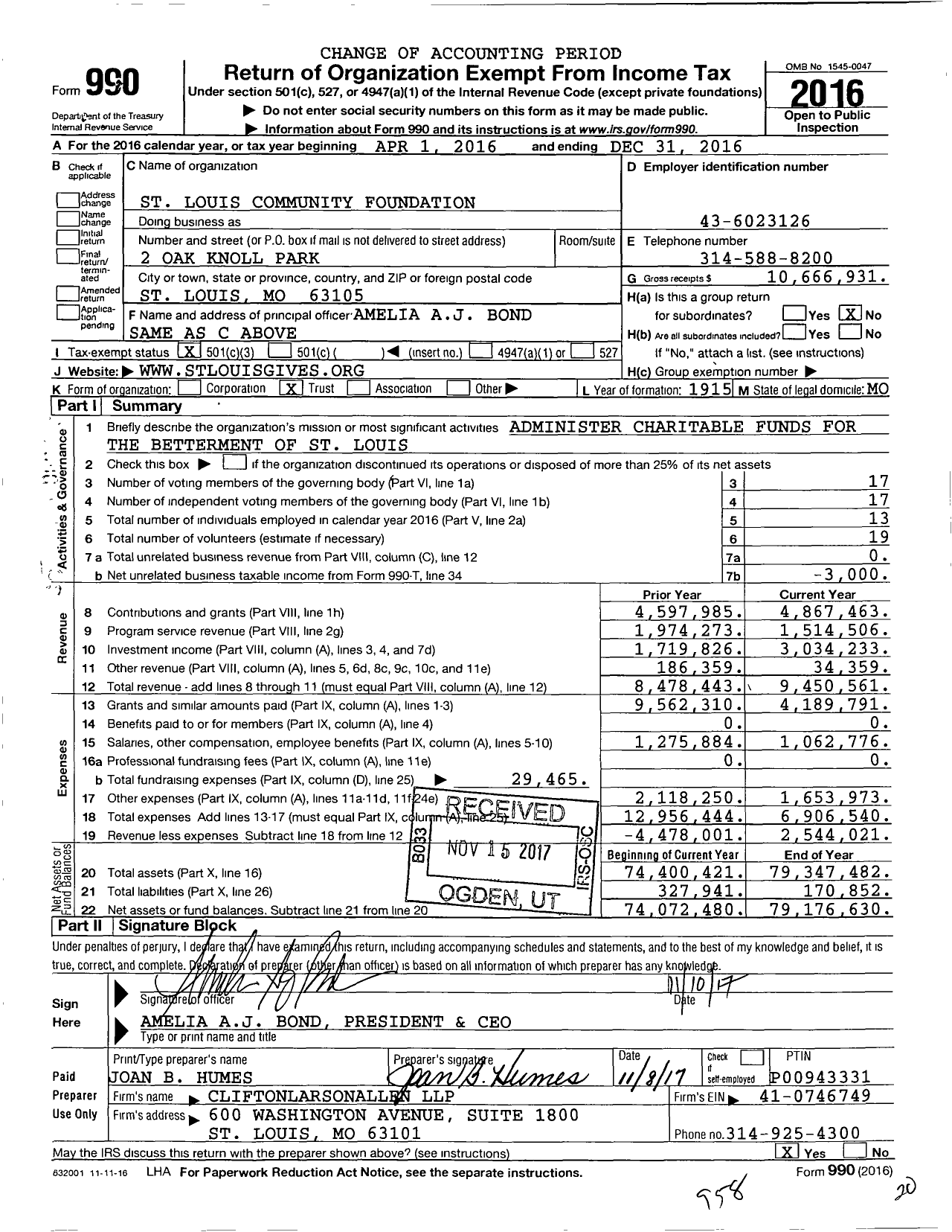 Image of first page of 2016 Form 990 for St Louis Community Foundation