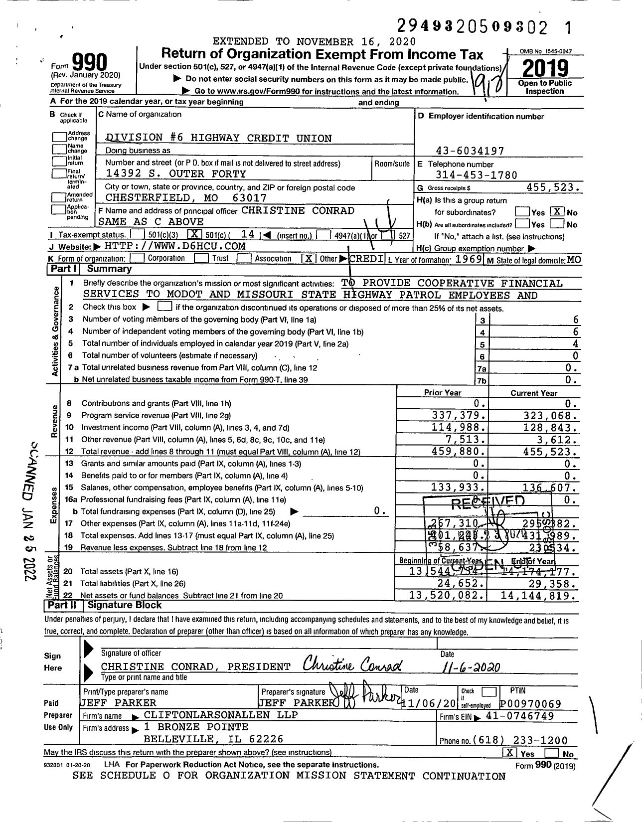 Image of first page of 2019 Form 990O for Division #6 Highway Credit Union