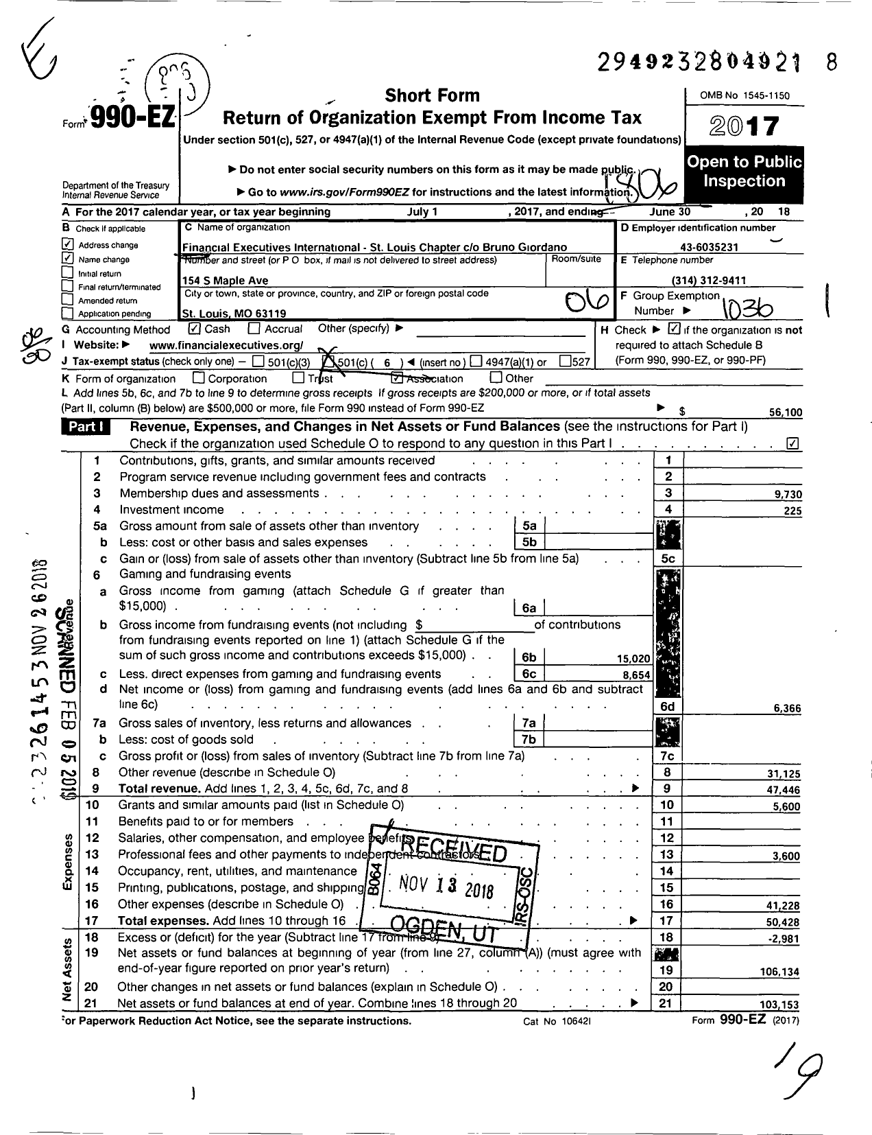 Image of first page of 2017 Form 990EO for Financial Executives International St Louis Chapter