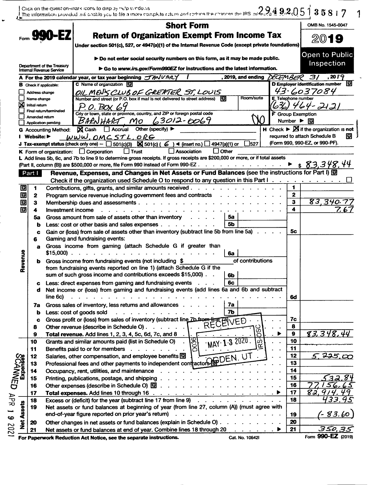 Image of first page of 2019 Form 990EO for Oilmens Club of Greater St Louis